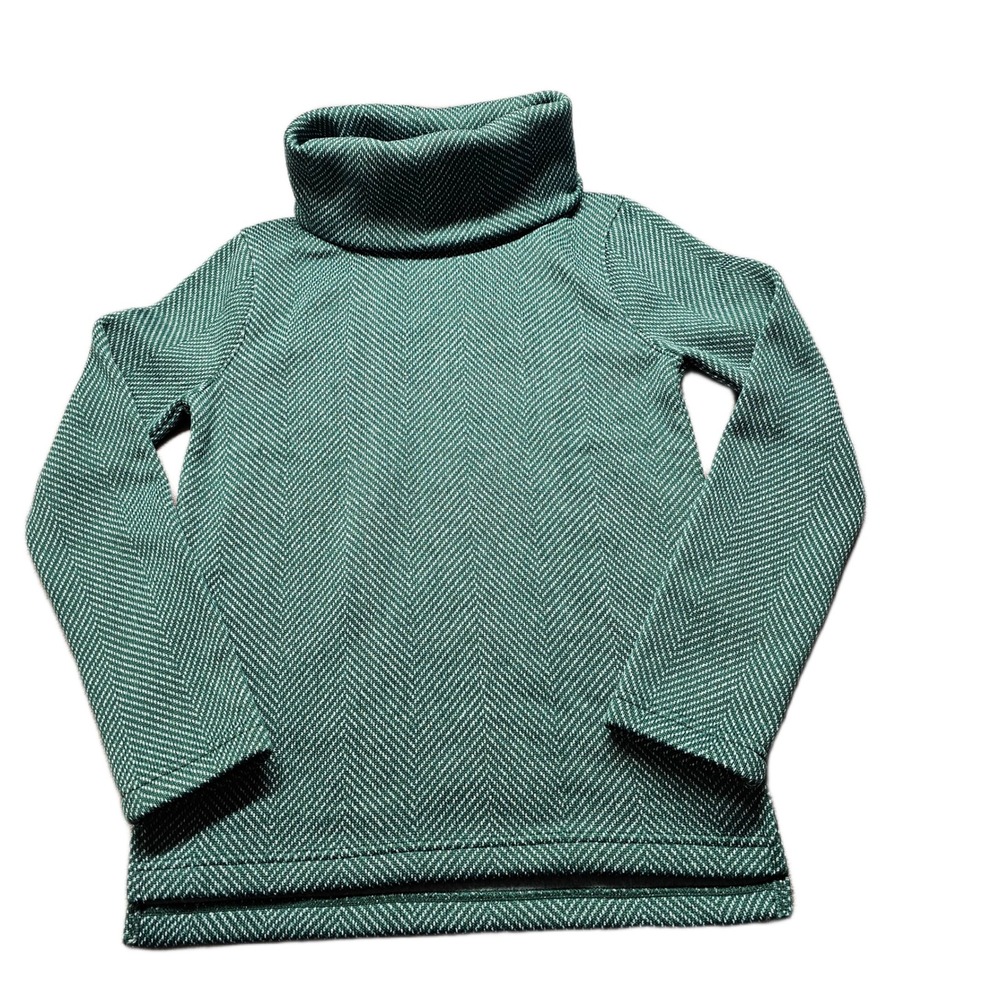 J.Crew Sweater Womens XS Green Fleece Lined Herringbone Funnel Neck Pullover